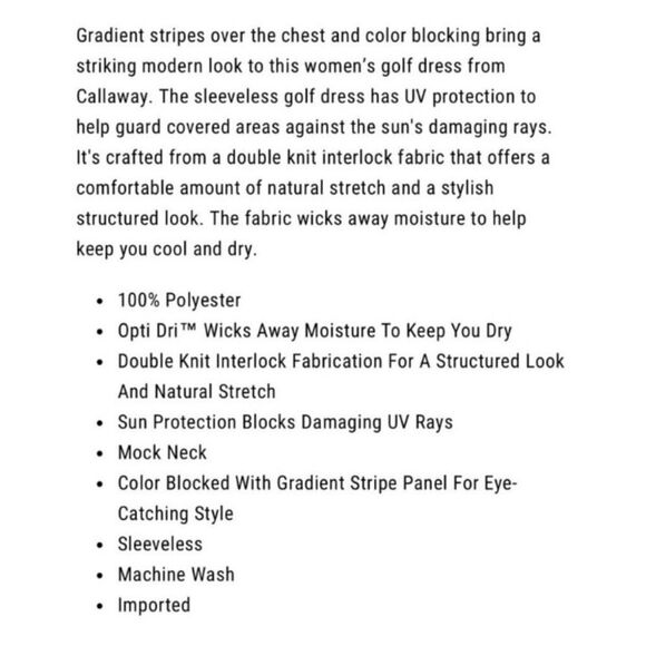 Callaway OPTI•DRI™ Golf Dress Sun Protection 50UPF Brilliant White Women’s Large - Picture 5 of 14